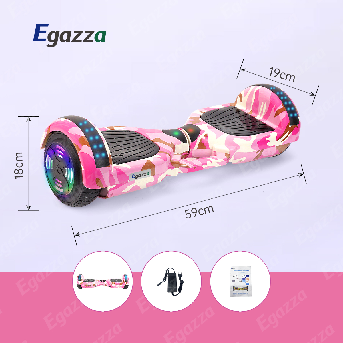 Egazza K5 Camuflagem Rosa Hoverboard Elétrico Com Bluetooth