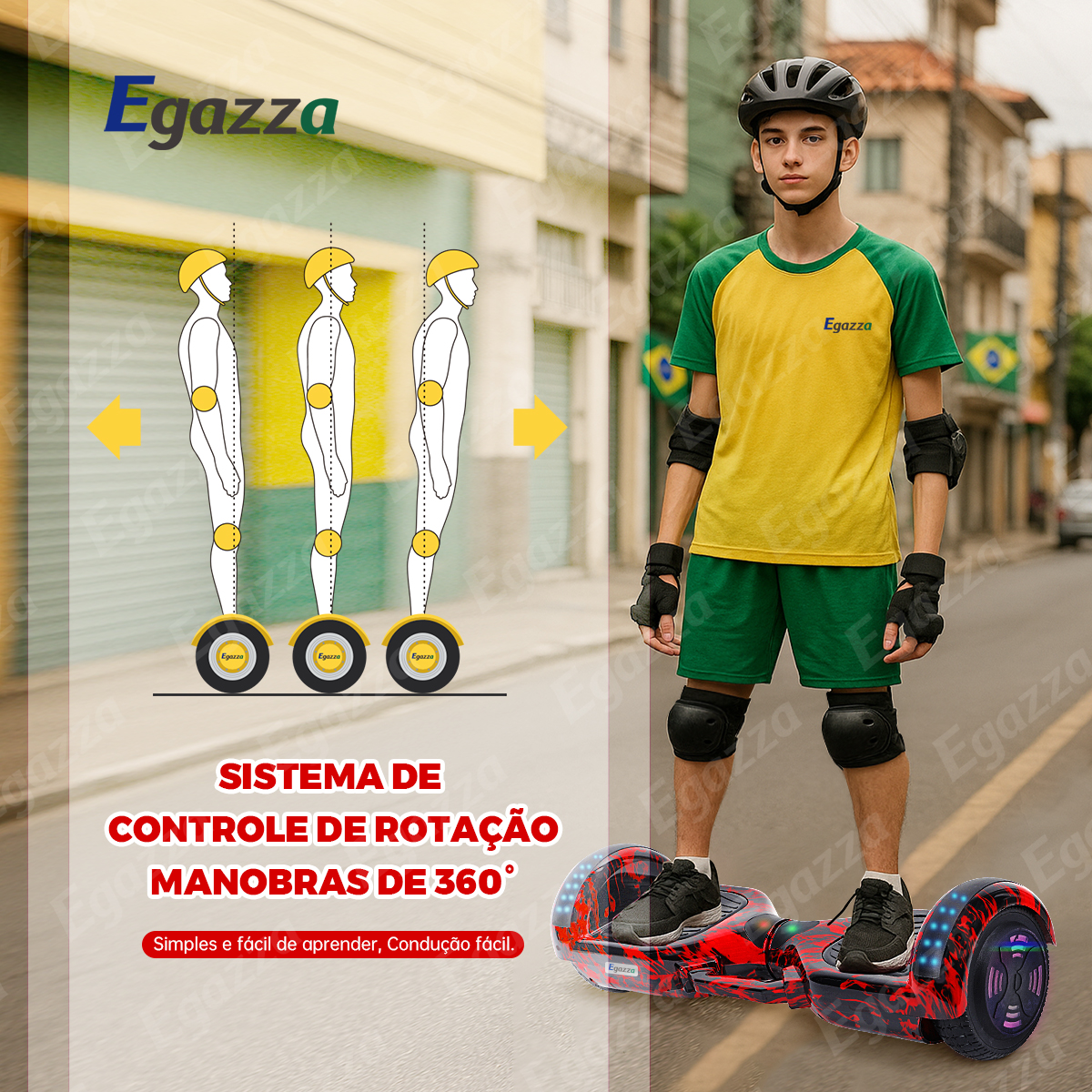 Hoverboard Bluetooth Com Padrão De Chama Vermelha Antech K5