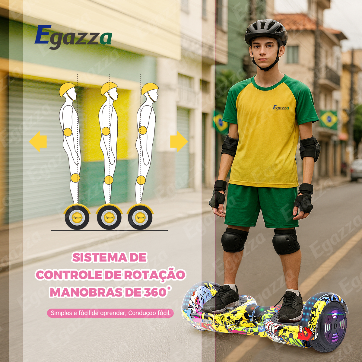 Egazza K5 Hip Hop Scooter Autobalanceada Bluetooth Colorida