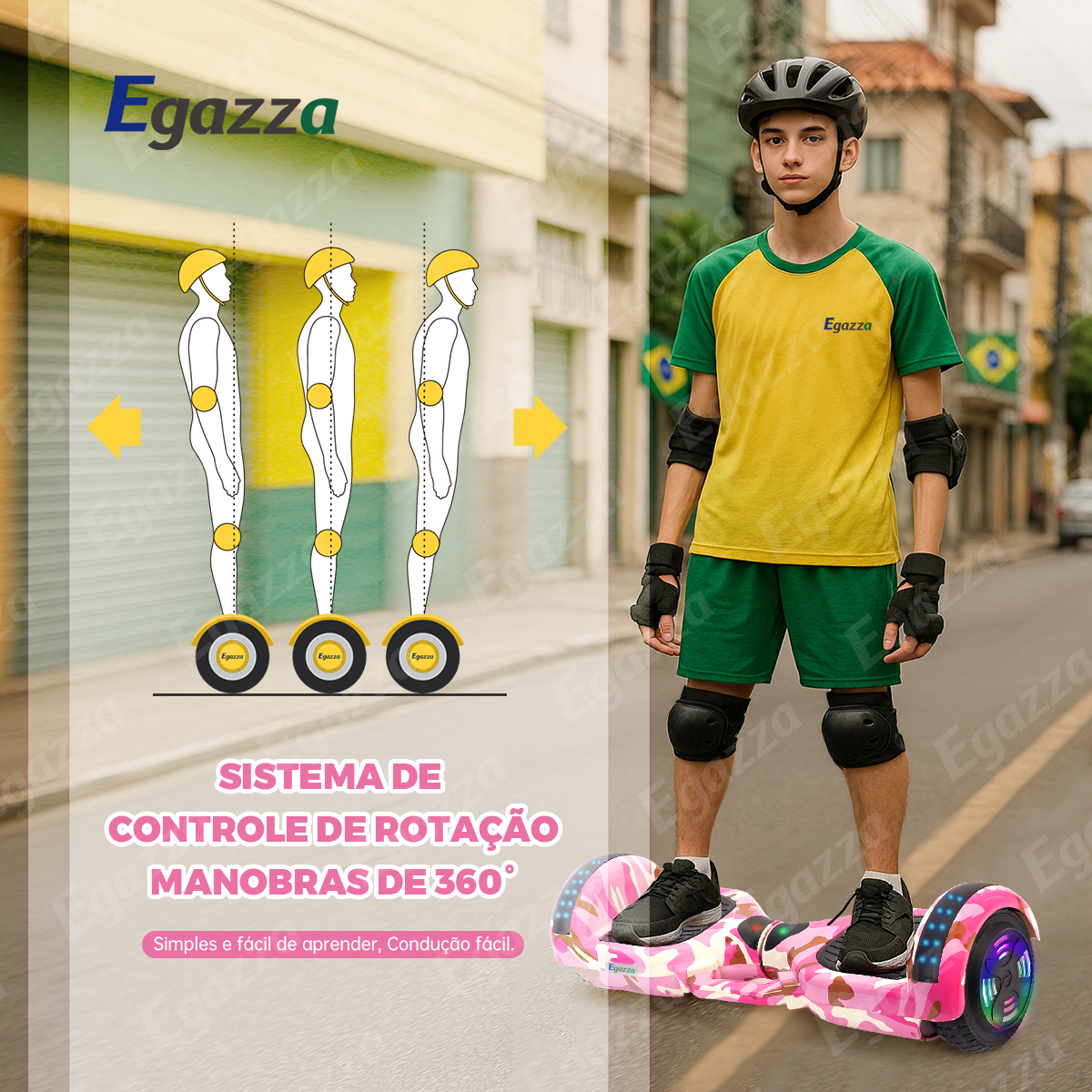 Egazza K5 Camuflagem Rosa Hoverboard Elétrico Com Bluetooth